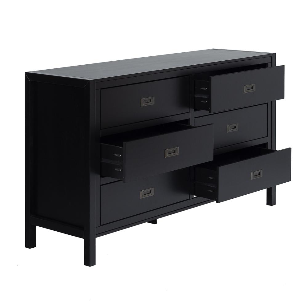 57" Classic Solid Wood 6-Drawer Dresser - Black. Picture 3