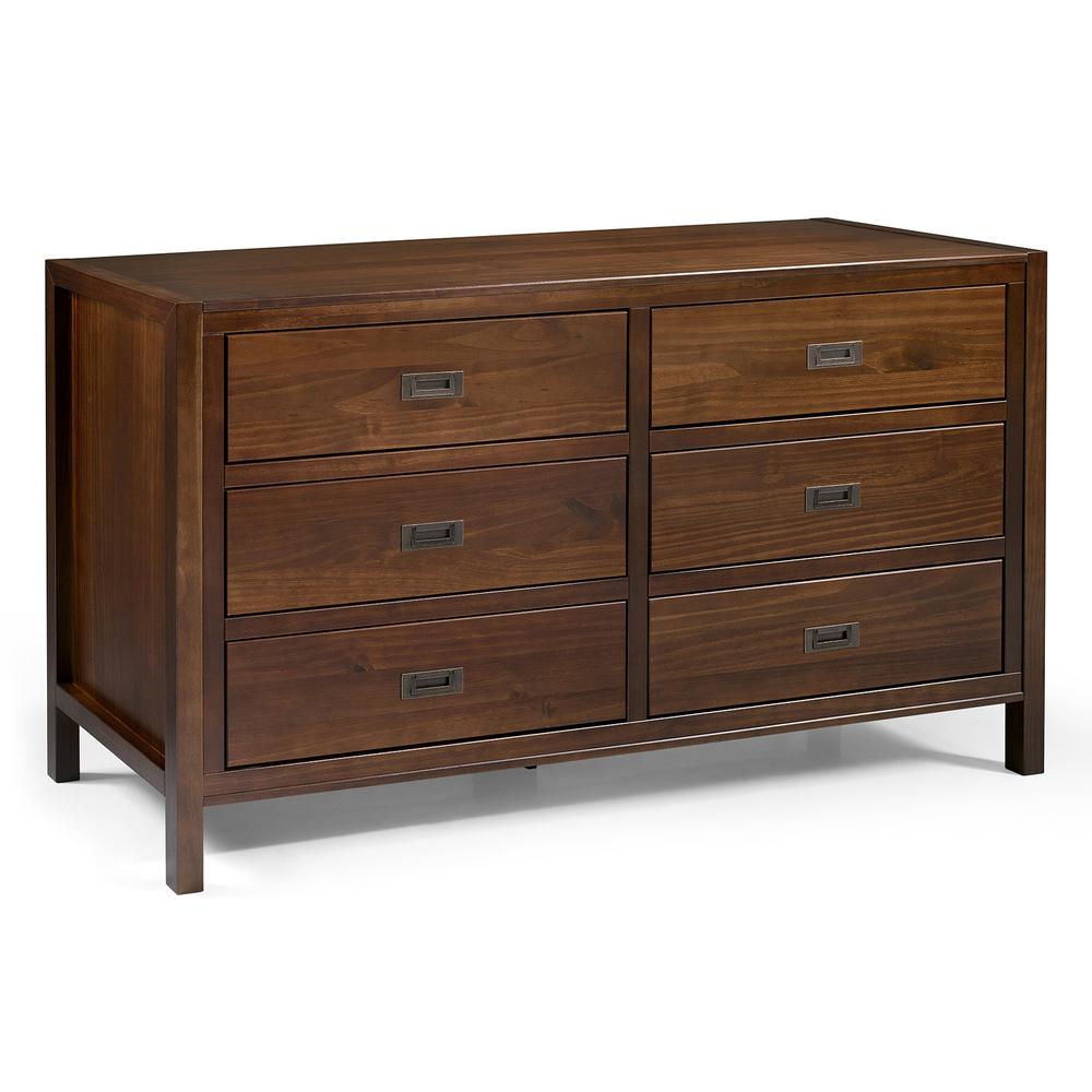 57" Classic Solid Wood 6-Drawer Dresser - Walnut. Picture 1