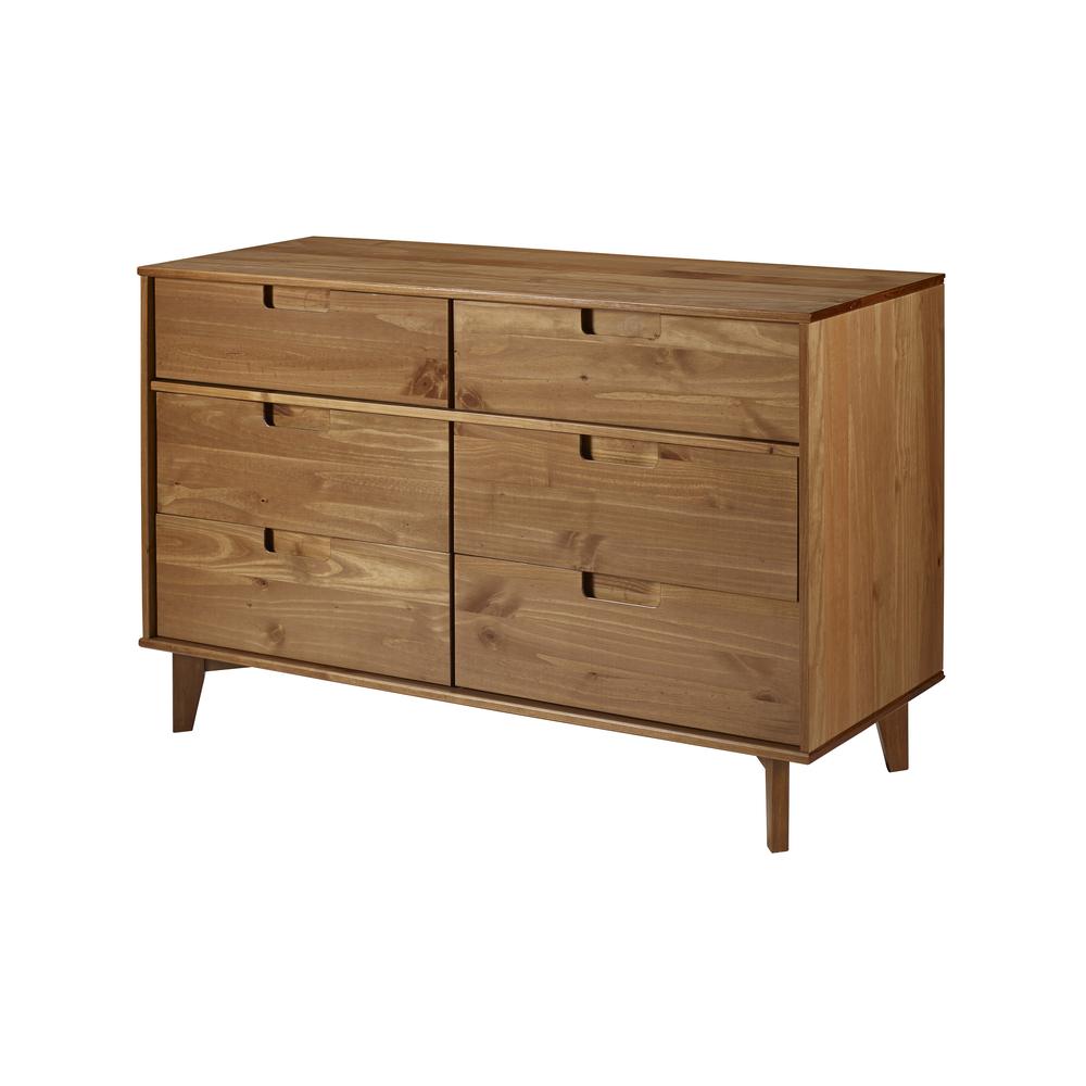 6 Drawer Mid Century Modern Wood Dresser - Caramel. Picture 1