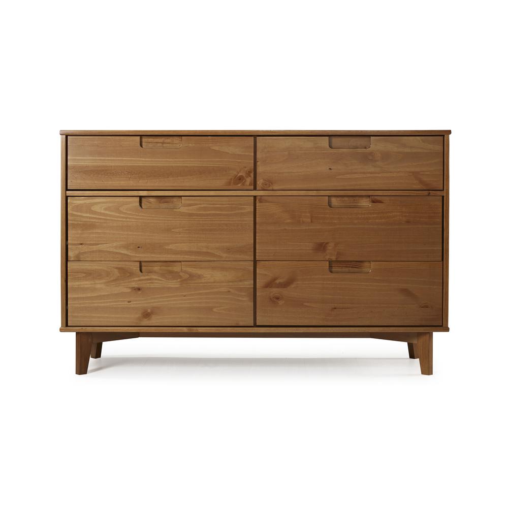 6 Drawer Mid Century Modern Wood Dresser - Caramel. Picture 2