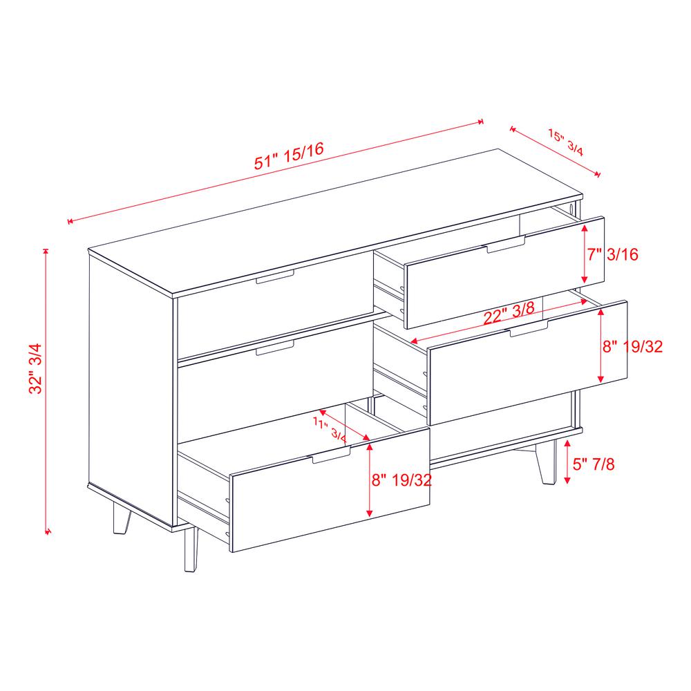 6 Drawer Mid Century Modern Wood Dresser - Caramel. Picture 5
