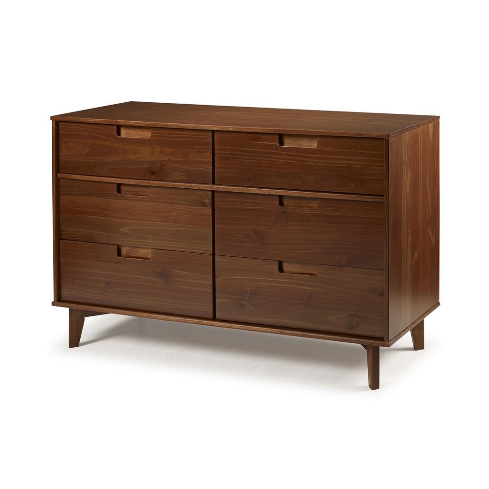 6 Drawer Mid Century Modern Wood Dresser - Walnut. Picture 1
