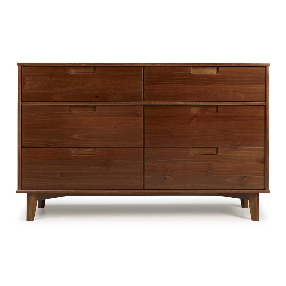 6 Drawer Mid Century Modern Wood Dresser - Walnut. Picture 2