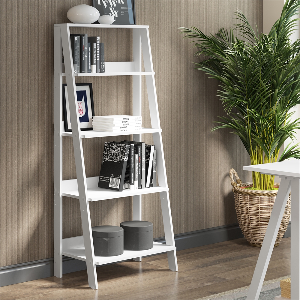 55" Wood Ladder Bookshelf - White. Picture 4
