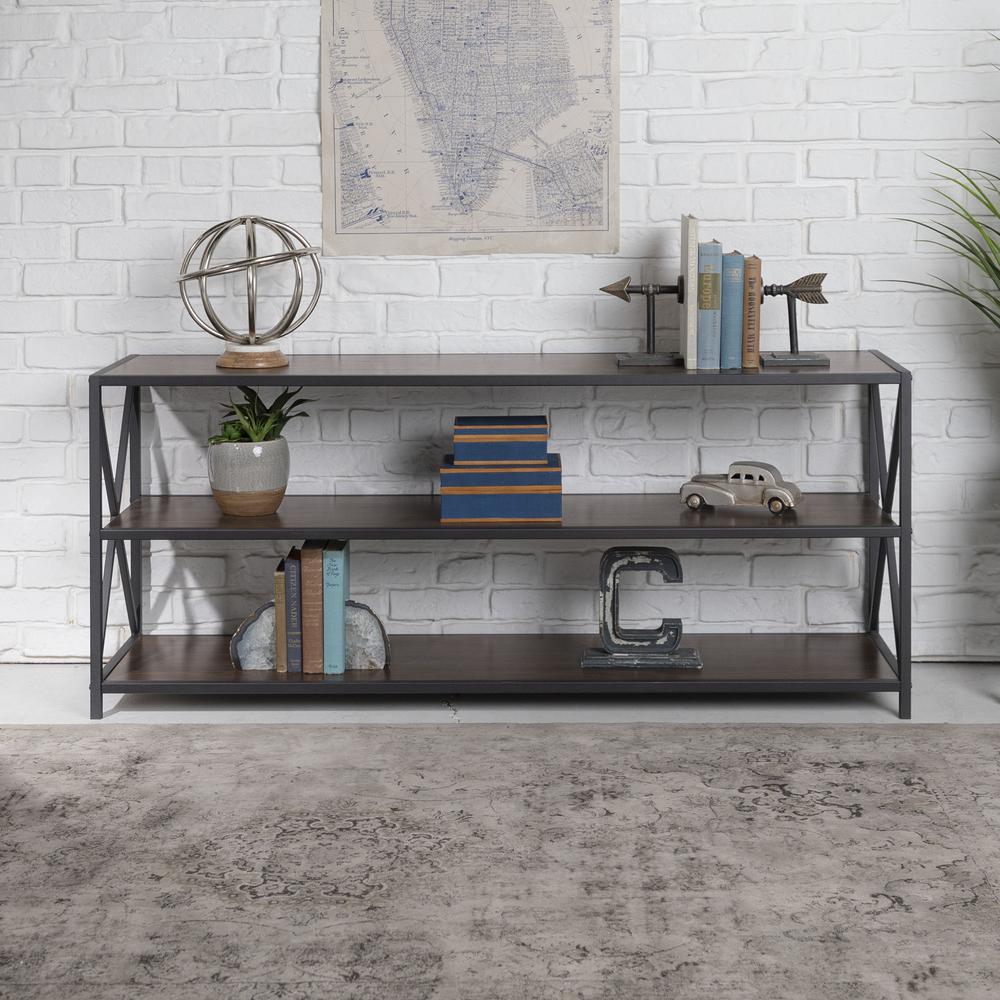 60" X-Frame Metal and Wood Console Table - Dark Walnut. Picture 1