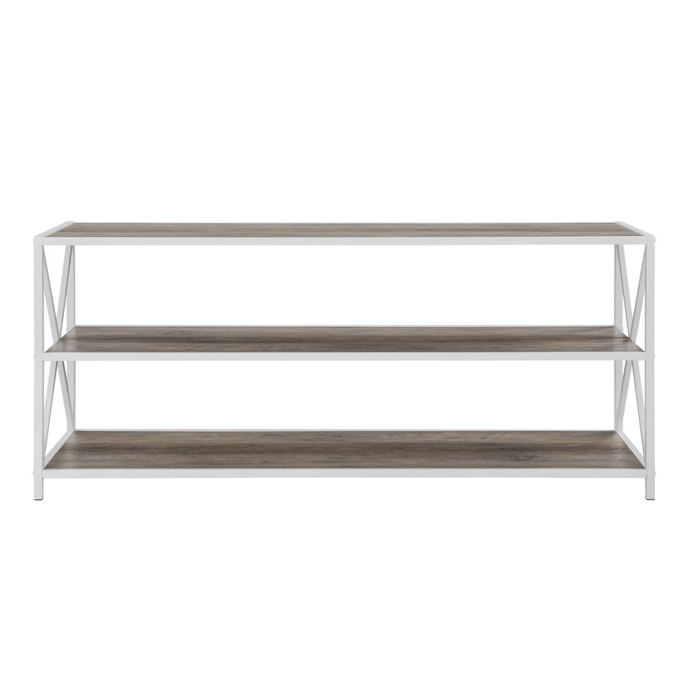 60" Wide X-Frame Metal and Wood Media Bookshelf - Grey Wash. Picture 11