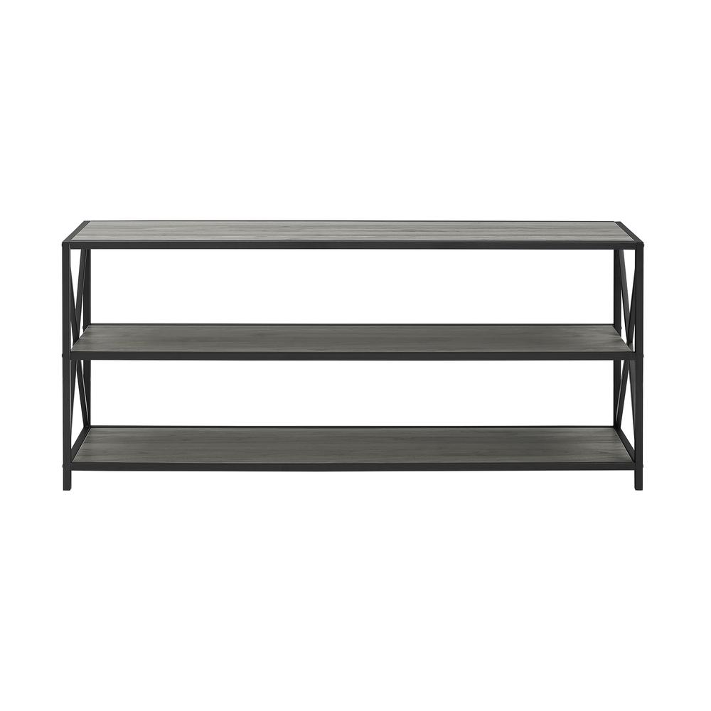60" X-Frame Industrial Wood Console Table- Slate Grey/Black. Picture 1