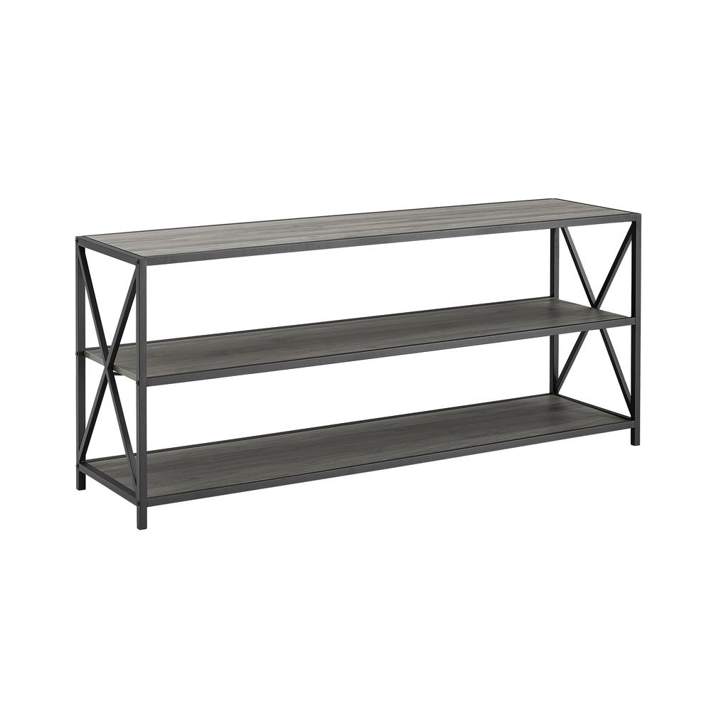 60" X-Frame Industrial Wood Console Table- Slate Grey/Black. Picture 3