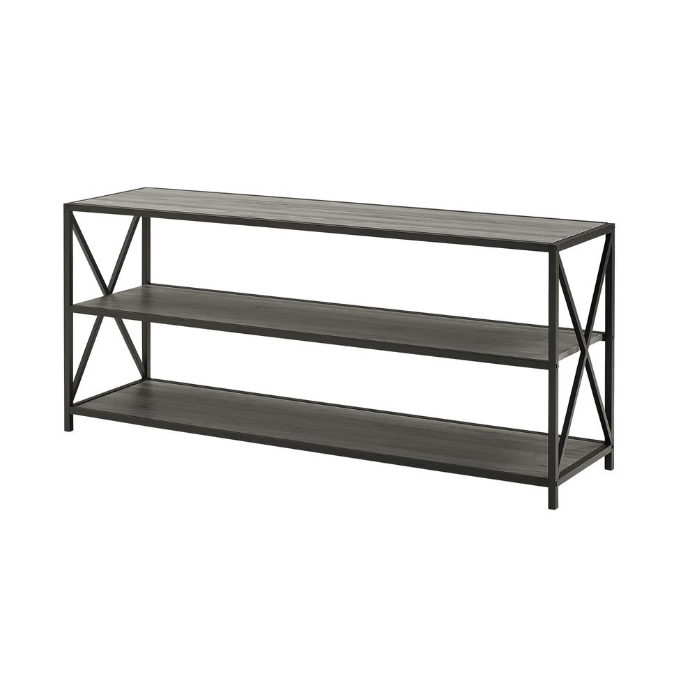 60" X-Frame Industrial Wood Console Table- Slate Grey/Black. Picture 4
