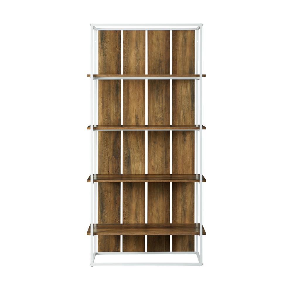 64" Modern Farmhouse Wood Bookshelf - Rustic Oak/White. Picture 4