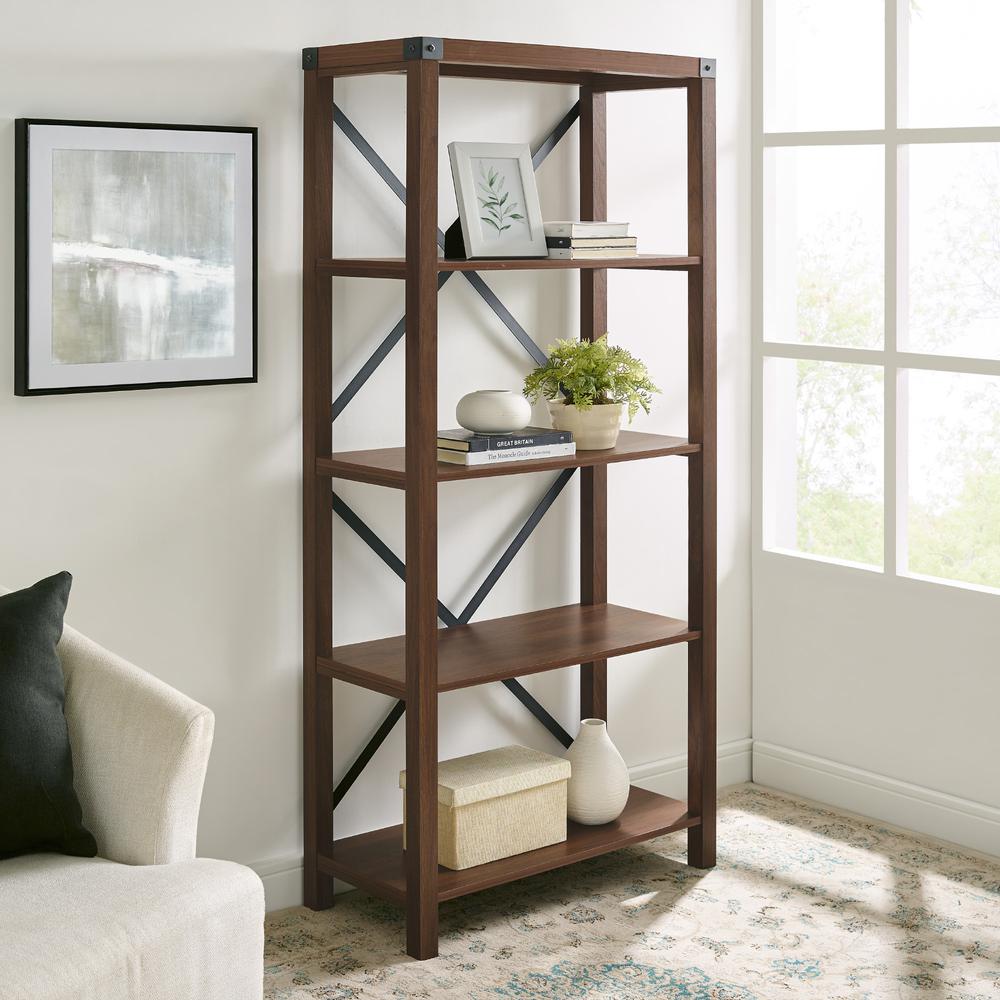 Rustic Industrial 64-Inch Bookcase with Metal Accents, Belen Kox. Picture 3