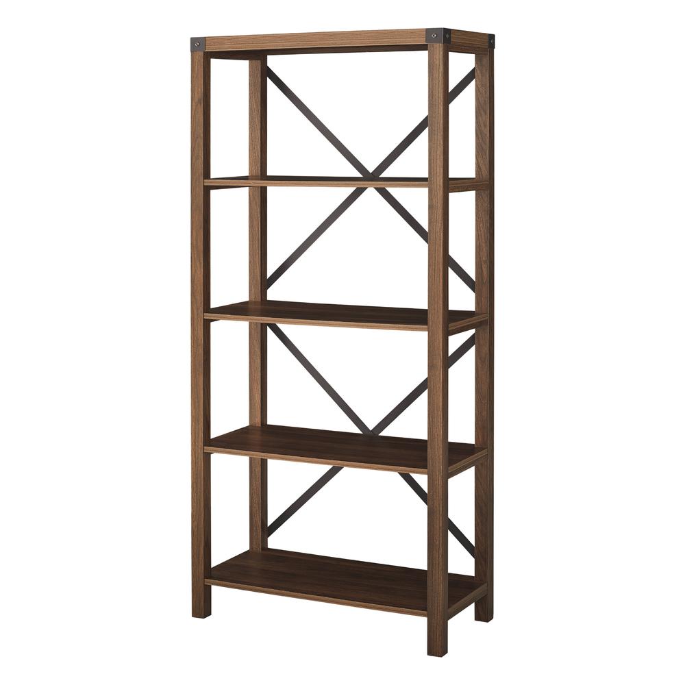 Rustic Industrial 64-Inch Bookcase with Metal Accents, Belen Kox. Picture 1