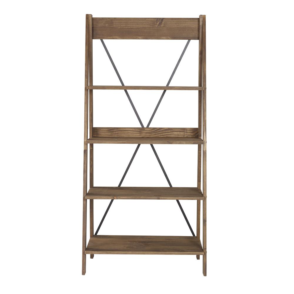 68" Solid Wood Ladder Bookshelf - Brown. Picture 1