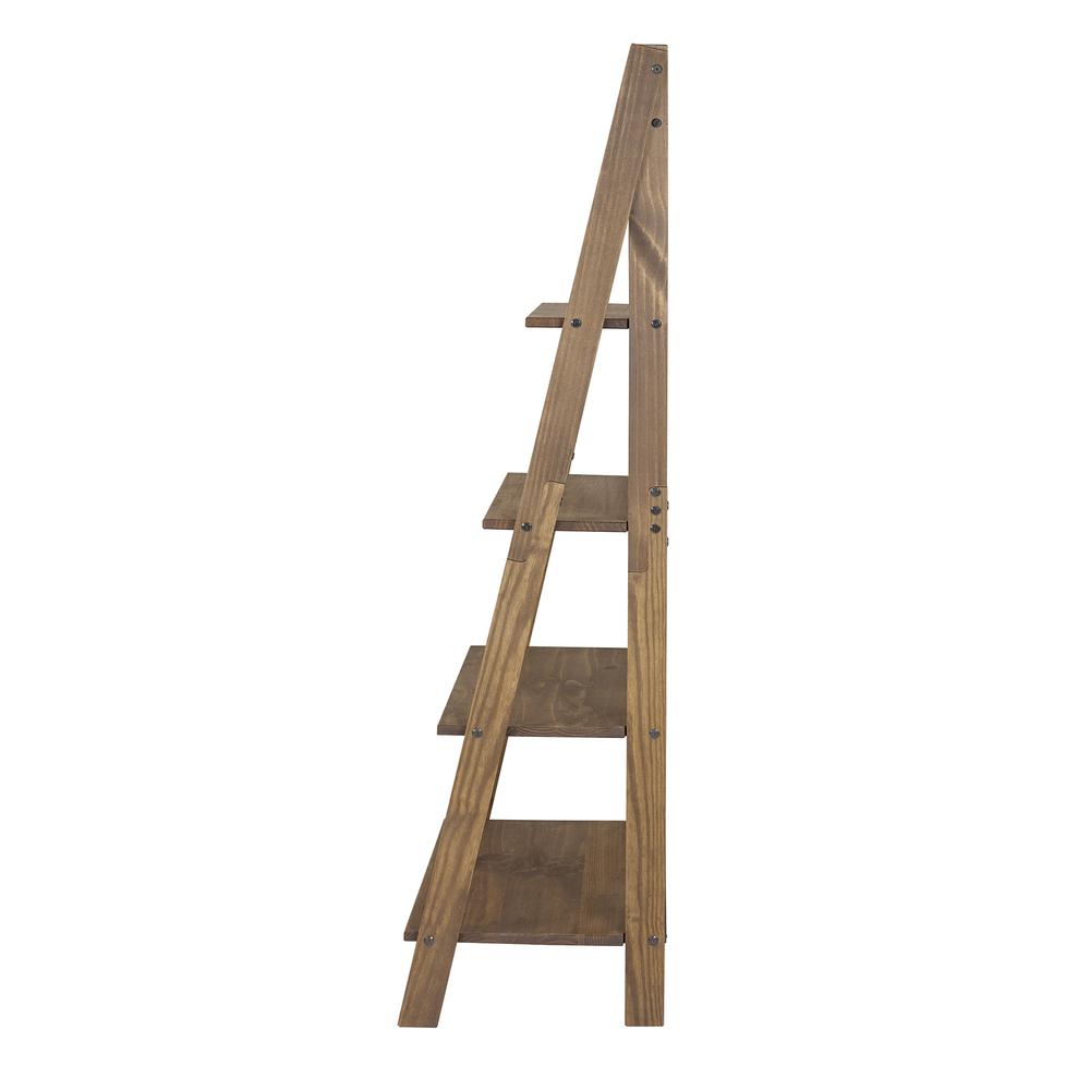 68" Solid Wood Ladder Bookshelf - Brown. Picture 3