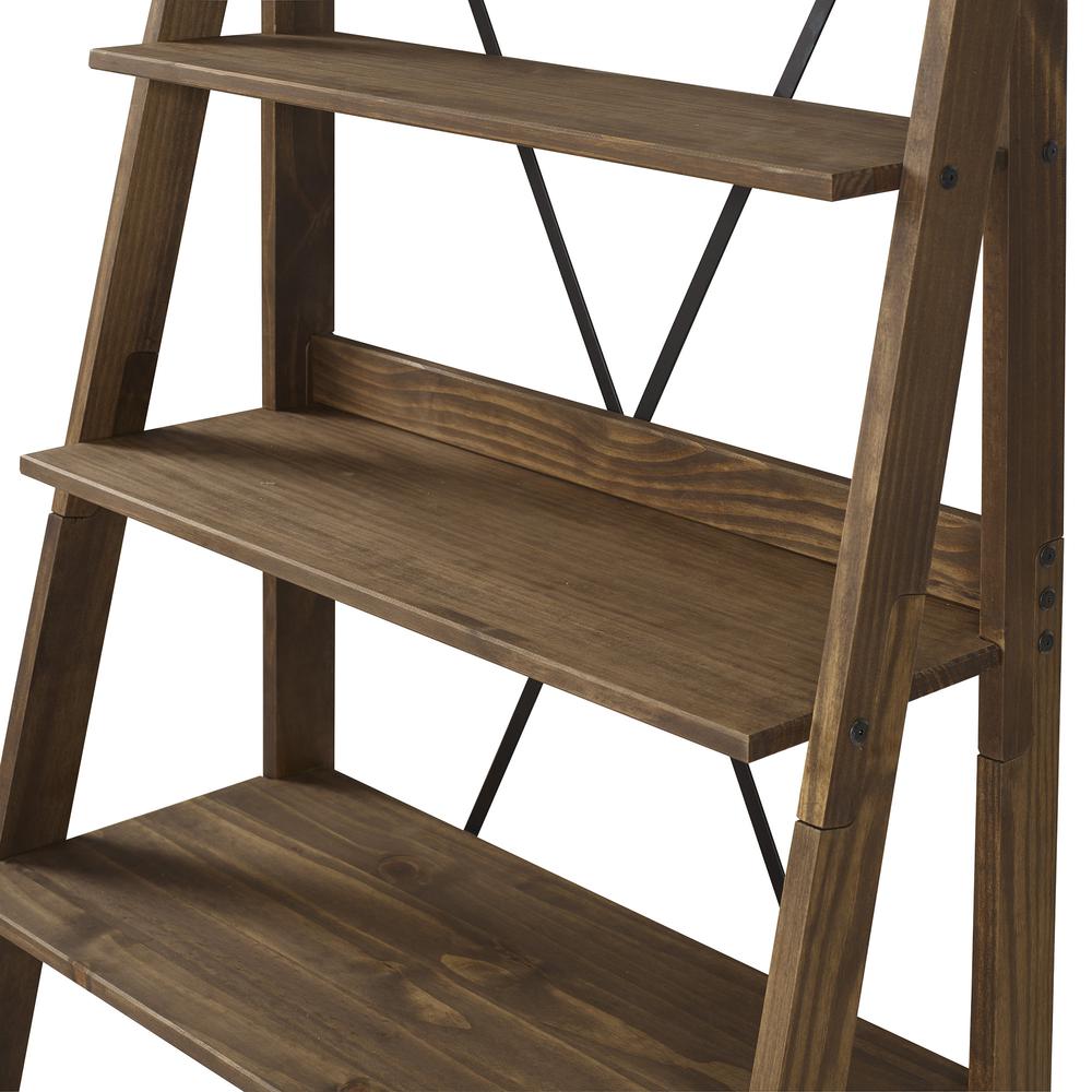 68" Solid Wood Ladder Bookshelf - Brown. Picture 4
