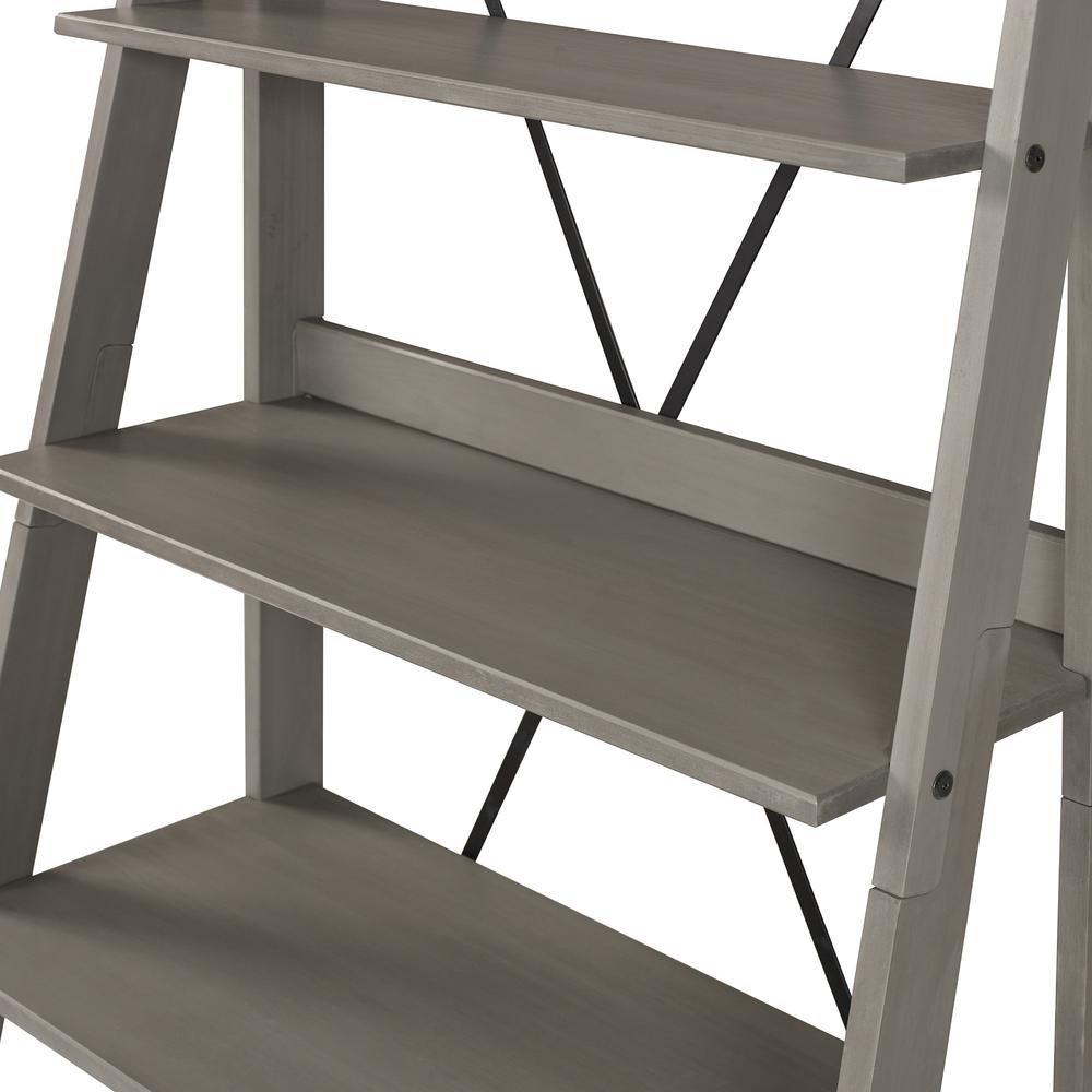 68" Solid Wood Ladder Bookshelf - Grey. Picture 4