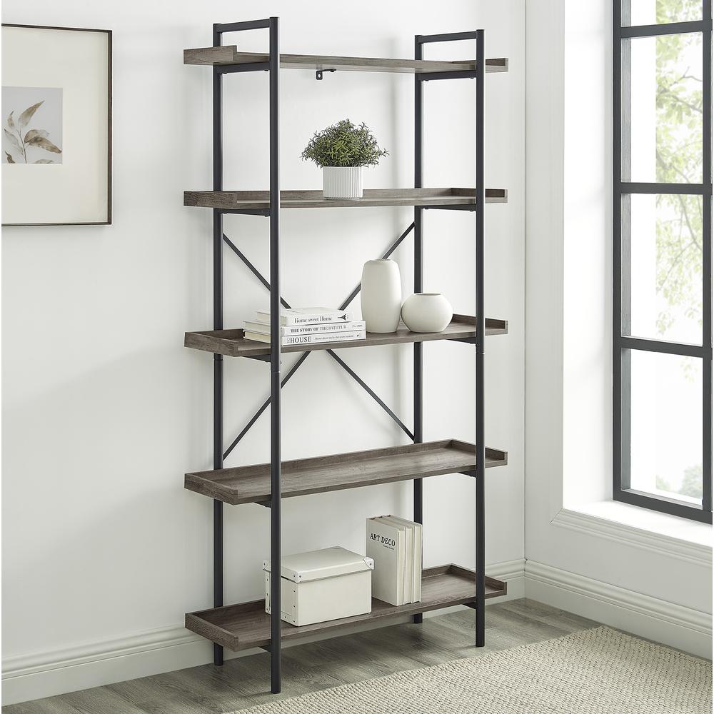 68" Industrial Metal Bookcase - Grey Wash. Picture 2