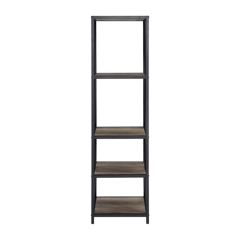 61" Metal Wood Bookcase - Grey Wash. Picture 4