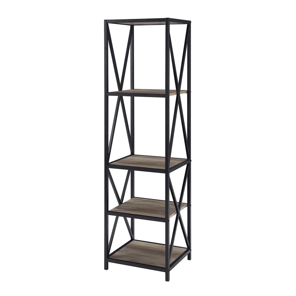61" Metal Wood Bookcase - Grey Wash. Picture 5