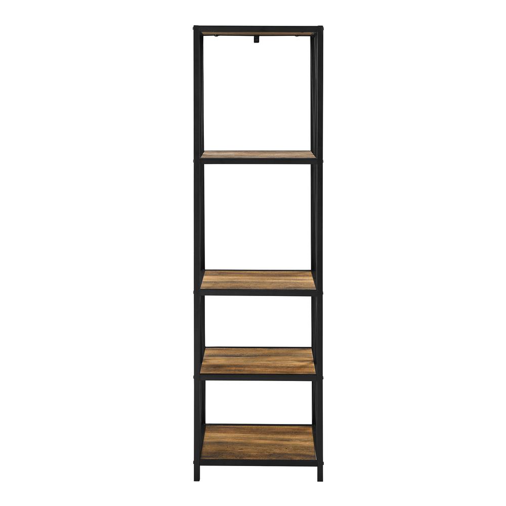 Metal X Tower with Wood Shelves -Rustic Oak. Picture 4