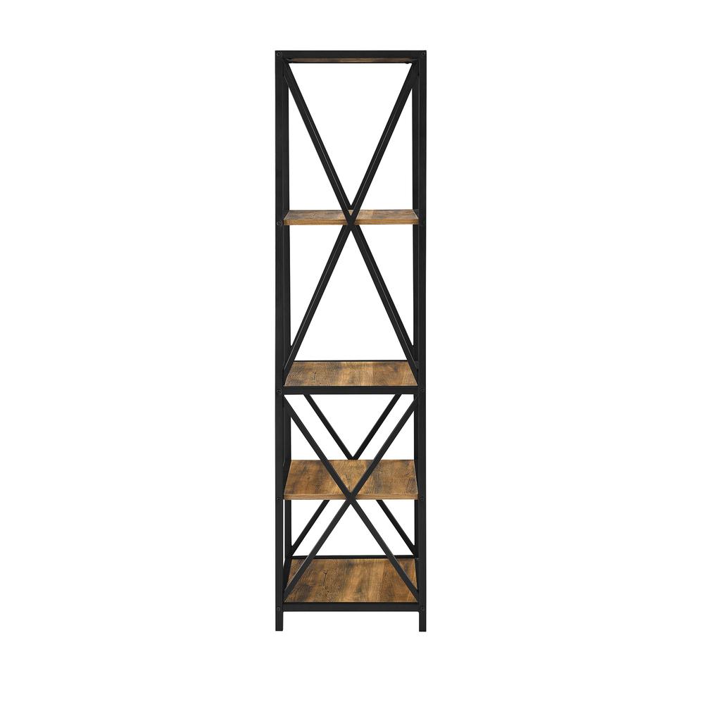Metal X Tower with Wood Shelves -Rustic Oak. Picture 6