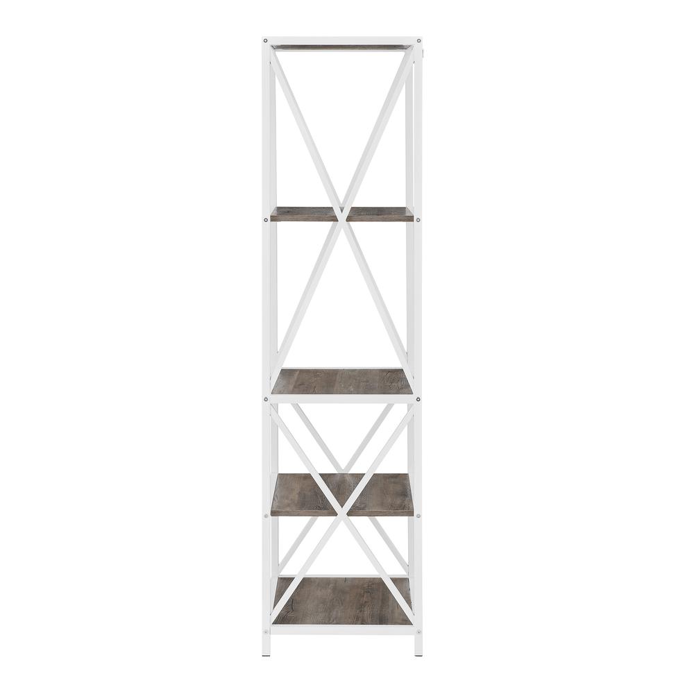 61" X-Frame Metal and Wood Industrial Bookshelf - Grey Wash/White. Picture 6