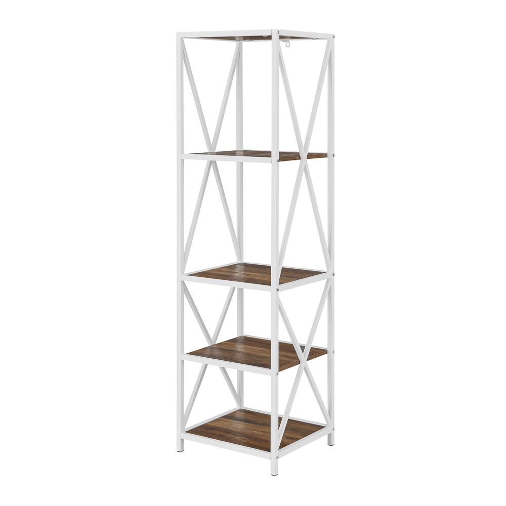 61" X-Frame Metal and Wood Industrial Bookshelf - Rustic Oak/White. Picture 5