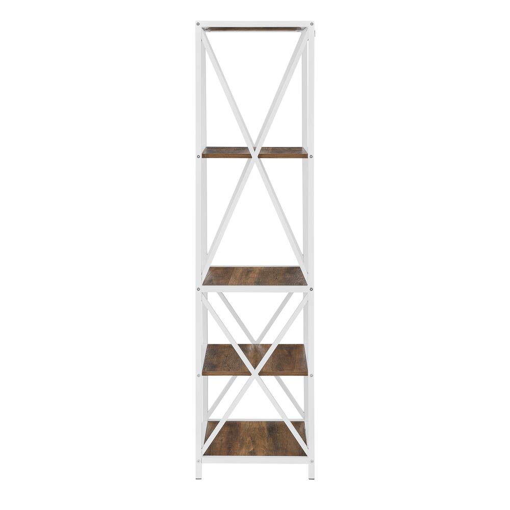 61" X-Frame Metal and Wood Industrial Bookshelf - Rustic Oak/White. Picture 6