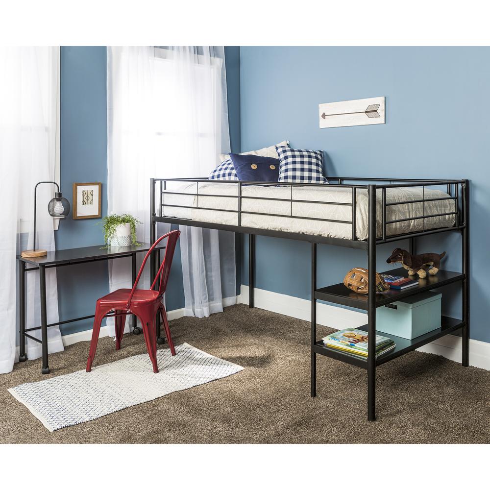 Twin Low Loft Bed with Desk - Black. Picture 2