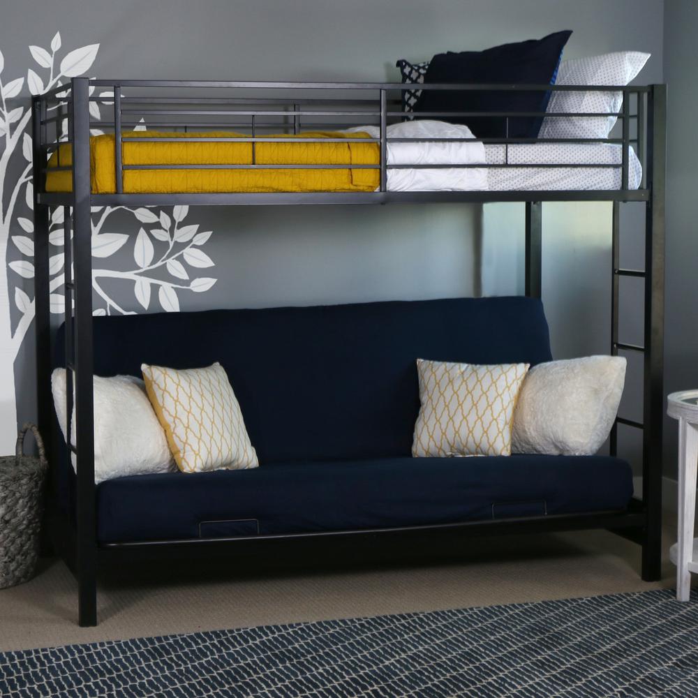 Twin over Futon Metal Bunk Bed - Black. Picture 2