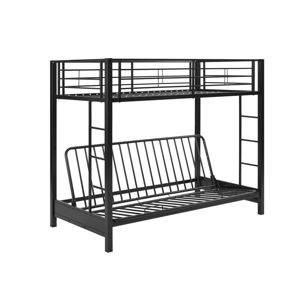 Twin over Futon Metal Bunk Bed - Black. Picture 1