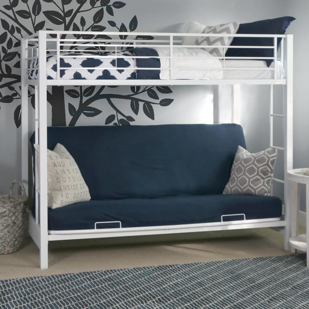 Twin over Futon Metal Bunk Bed - White. Picture 5