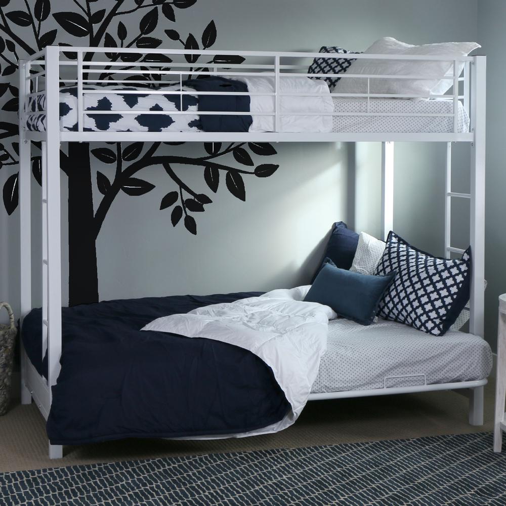 Twin over Futon Metal Bunk Bed - White. Picture 4