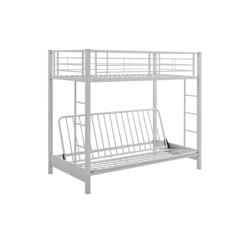 Twin over Futon Metal Bunk Bed - White. Picture 1