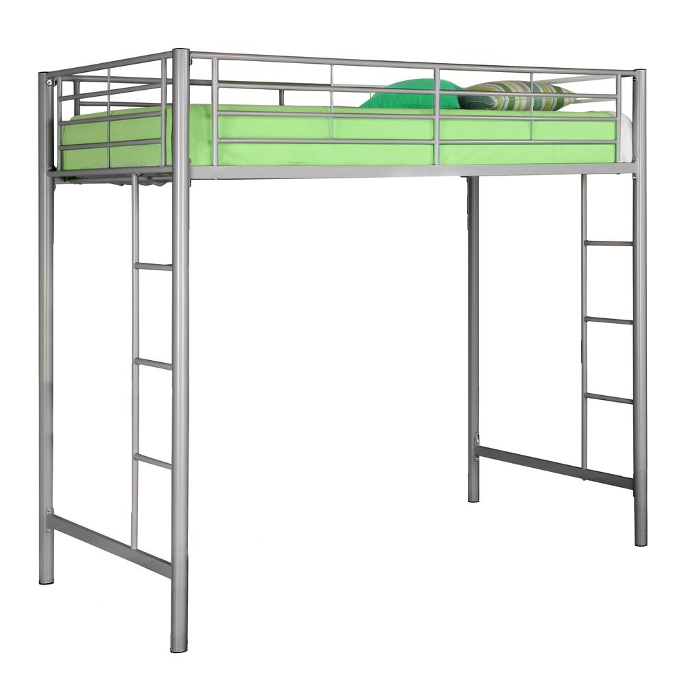 Silver Metal Twin Loft Bed. Picture 1