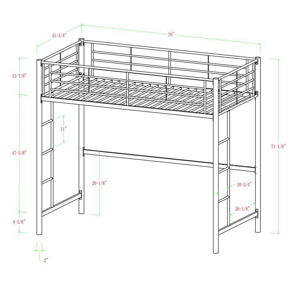 Silver Metal Twin Loft Bed. Picture 5