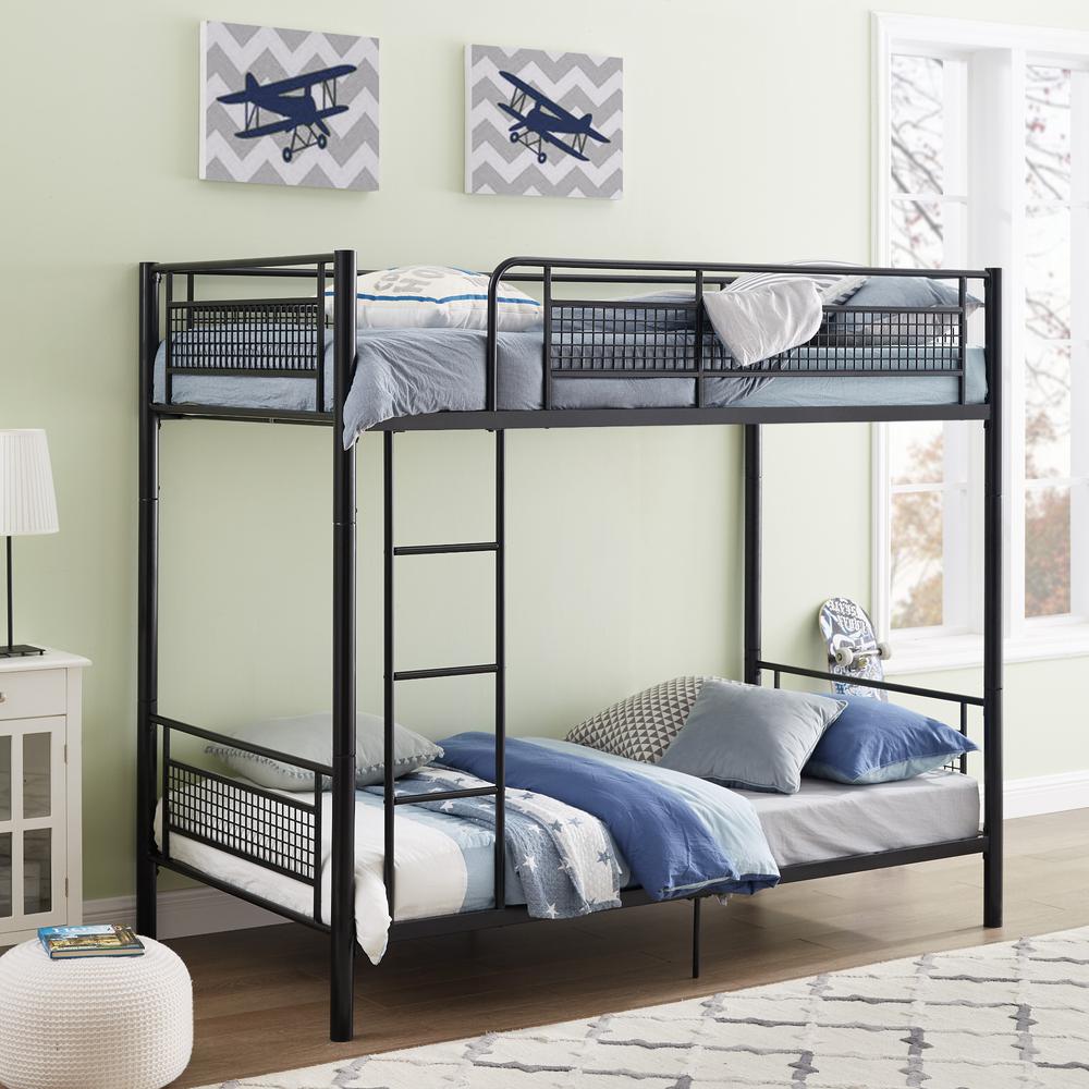 Twin Metal Mesh Frame Bunk Bed - Black. Picture 2