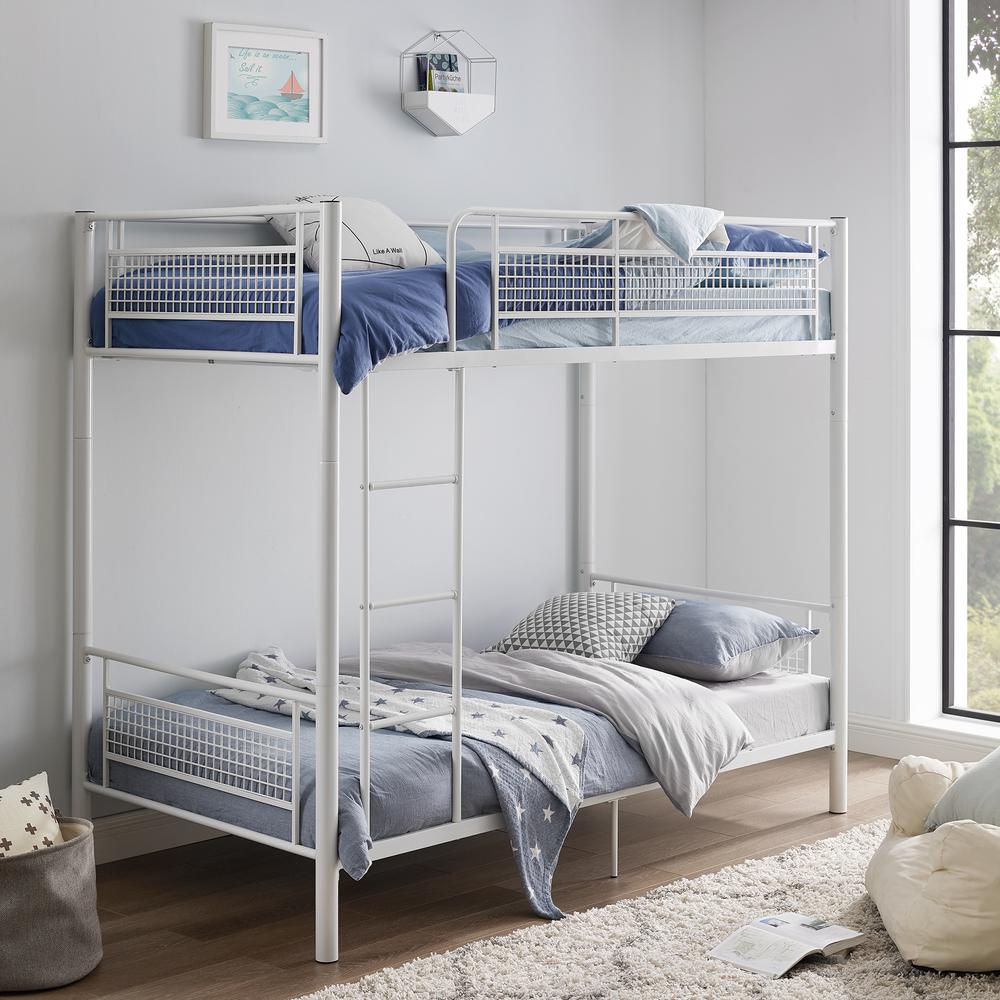 Twin Metal Mesh Frame Bunk Bed - White. Picture 2