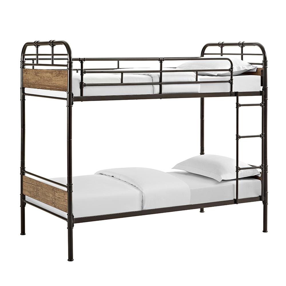 Twin over Twin Metal Wood Bunk Bed - Black. Picture 1