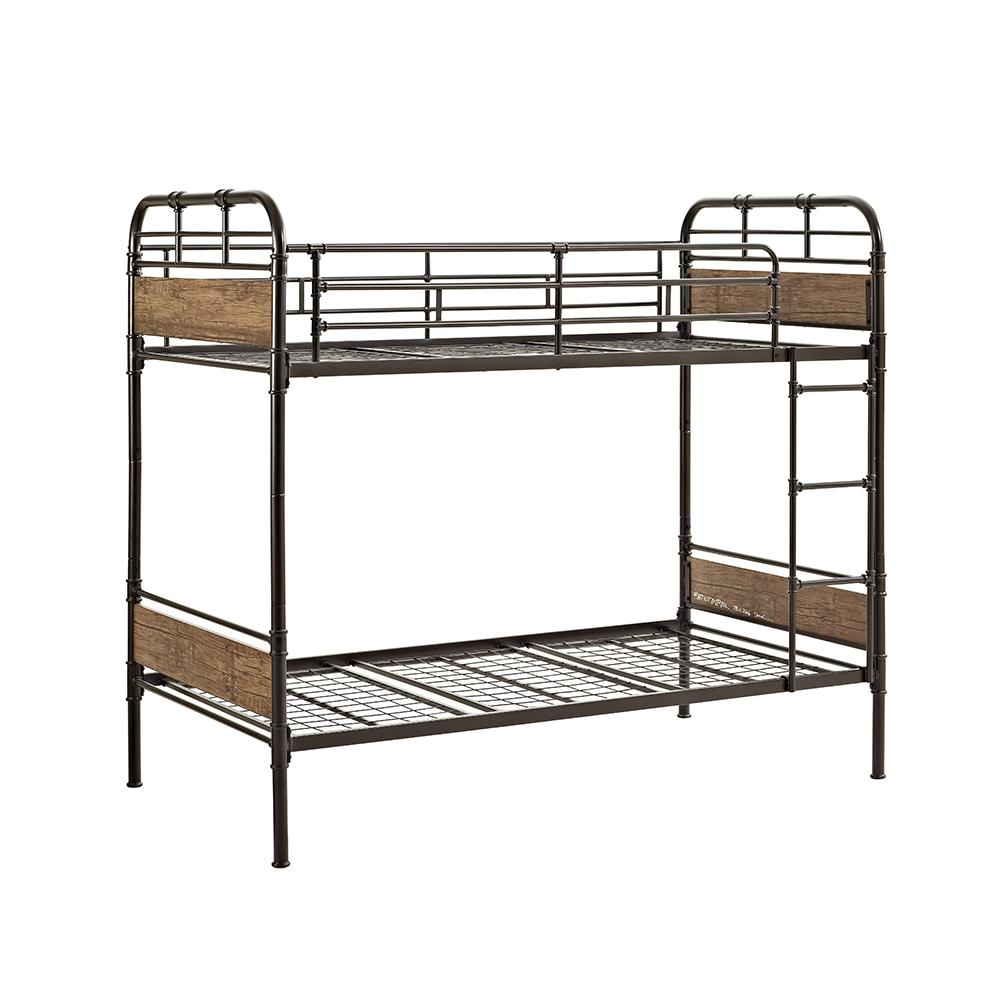 Twin over Twin Metal Wood Bunk Bed - Black. Picture 2