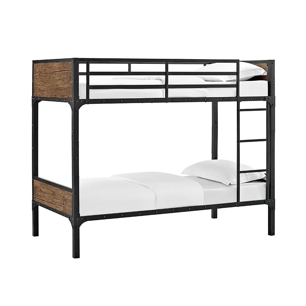 Twin over Twin Rustic Wood Bunk Bed - Brown. Picture 3