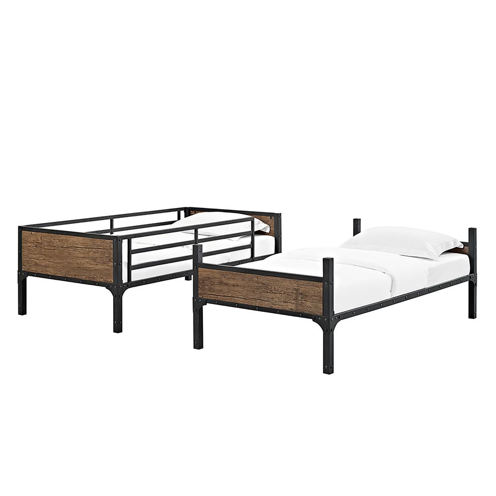 Twin over Twin Rustic Wood Bunk Bed - Brown. Picture 5