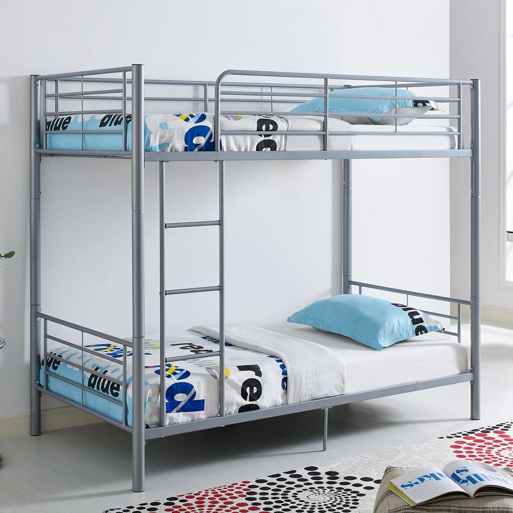 Premium Metal Twin over Twin Bunk Bed - Silver. Picture 2