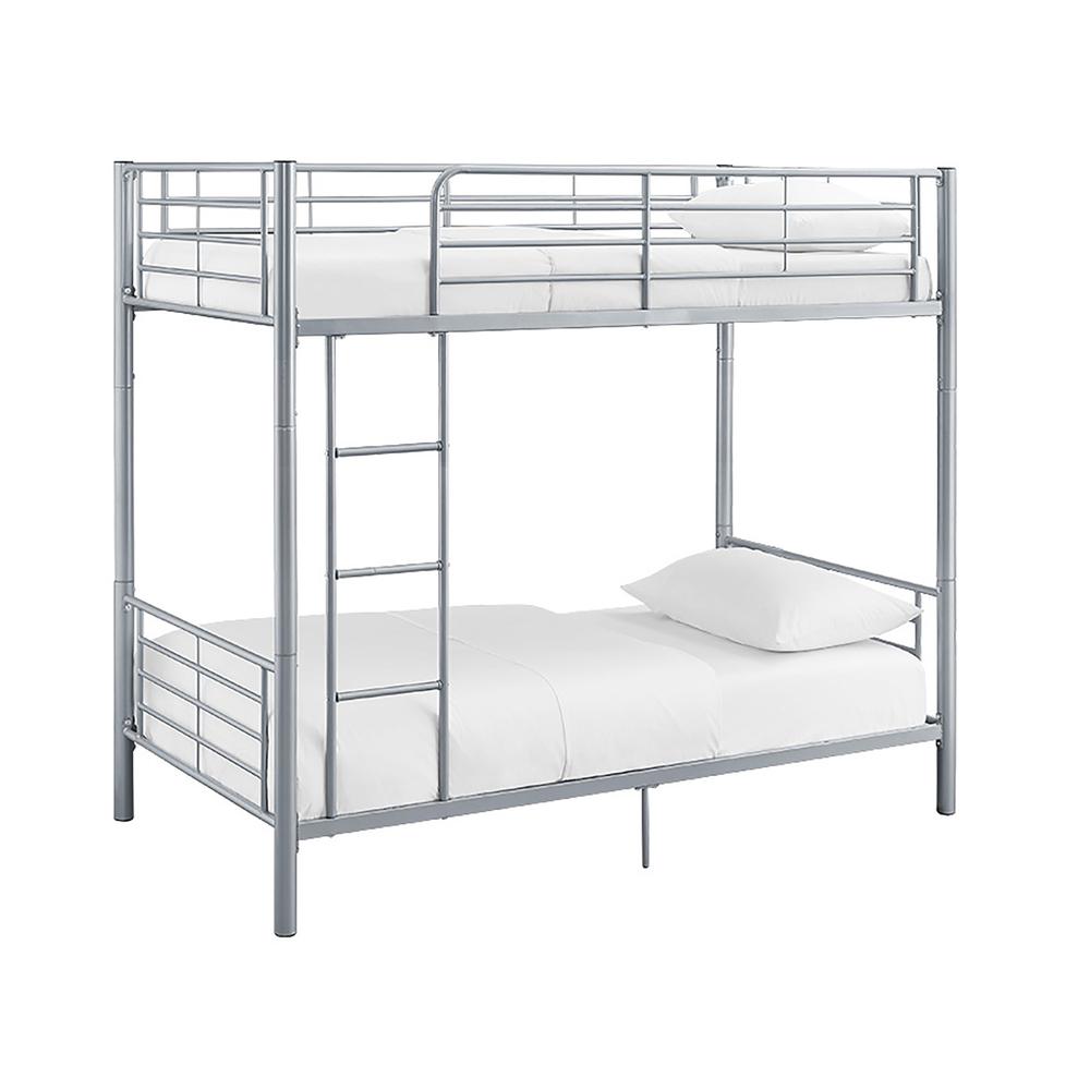 Premium Metal Twin over Twin Bunk Bed - Silver. Picture 1