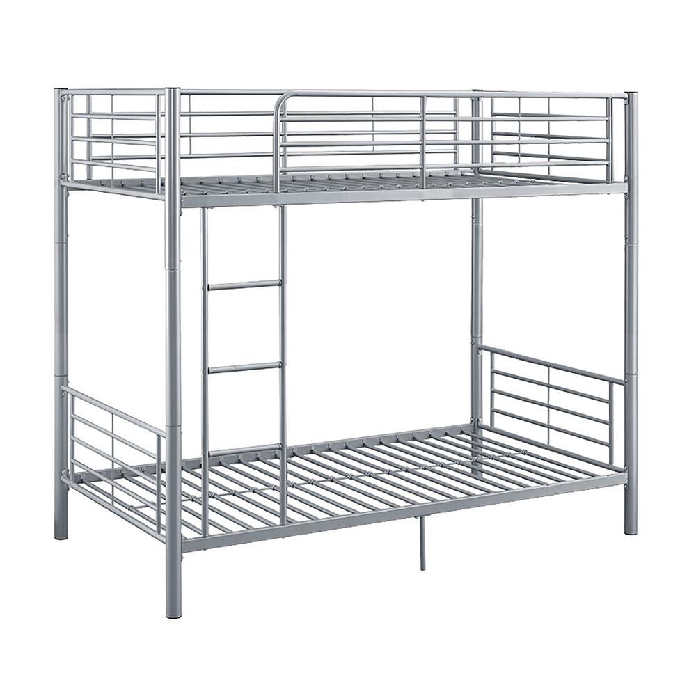 Premium Metal Twin over Twin Bunk Bed - Silver. Picture 3