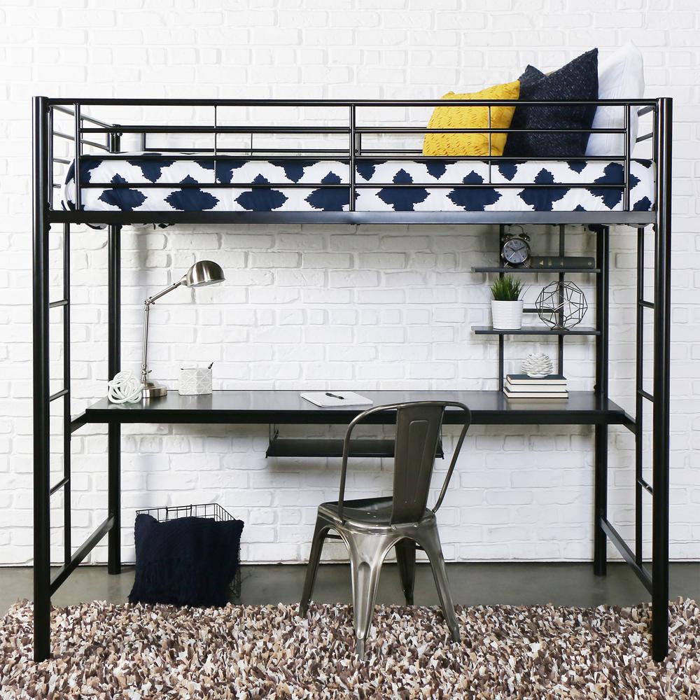 Twin Metal Loft Bed with Workstation- Black. Picture 3