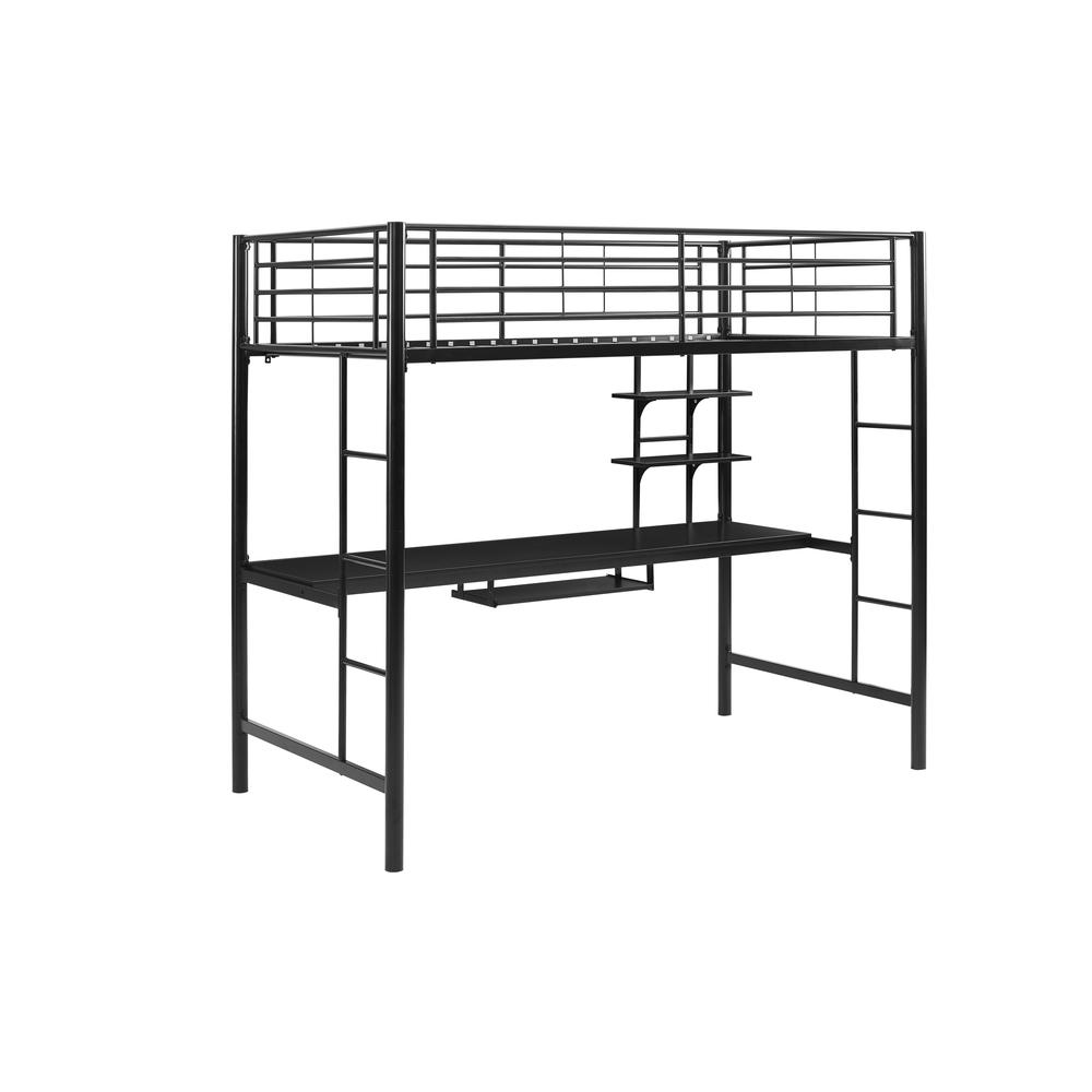 Twin Metal Loft Bed with Workstation- Black. Picture 1