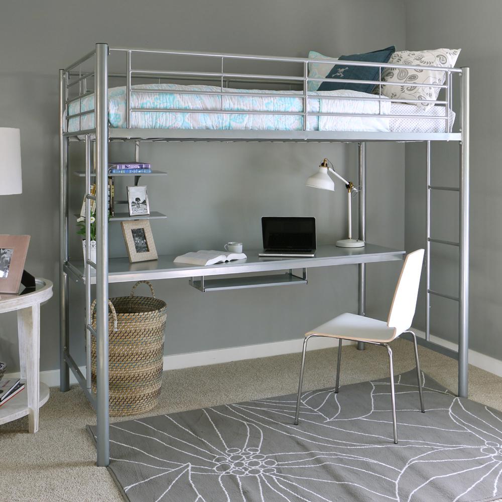 Twin Metal Loft Bed with Workstation- Silver. Picture 2