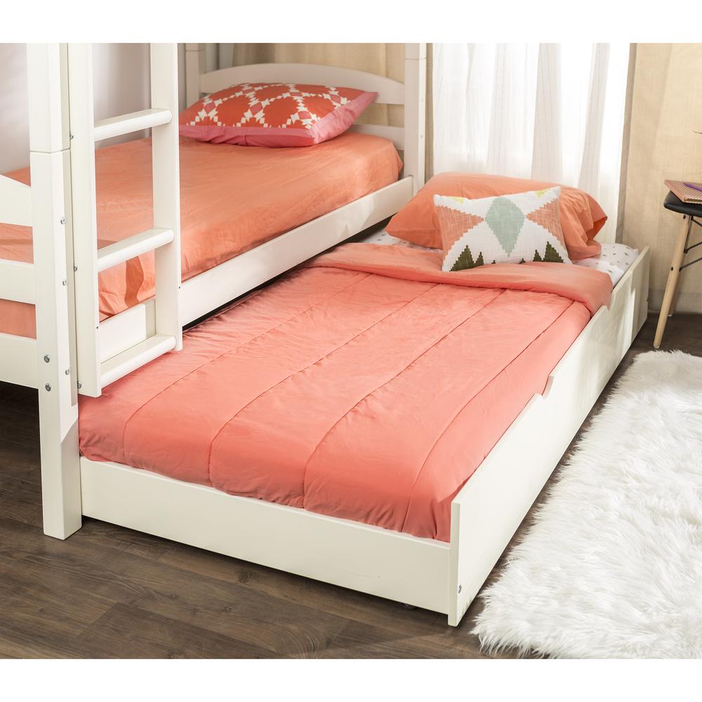 Solid Wood Twin Trundle Bed - White. Picture 2