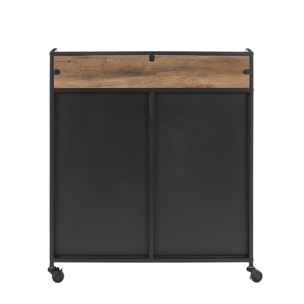 33" Urban Industrial Bar Cabinet Rolling Cart with Metal Mesh Doors - Rustic Oak. Picture 7